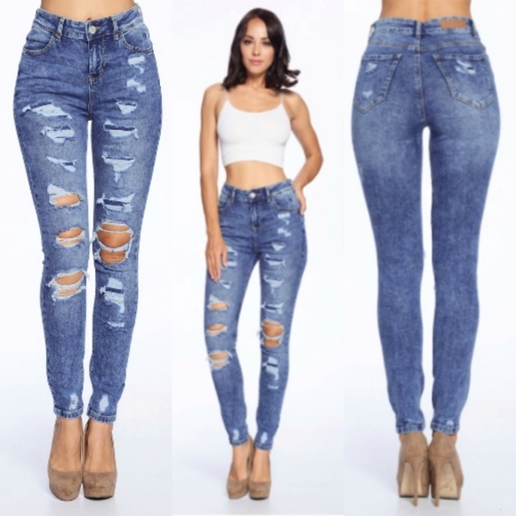 ❤ Blue Age - High Rise Destroyed Skinny Jeans - Picture 3 of 10